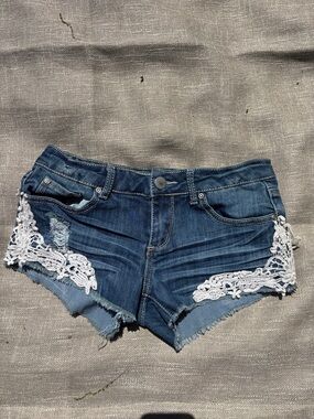 Denim Lace-Trim Blue Women's Shorts
